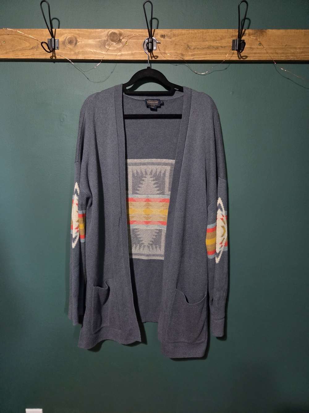Pendleton Sierra Springs Cotton Cardigan Grey Harding Geometric Boho Open Front